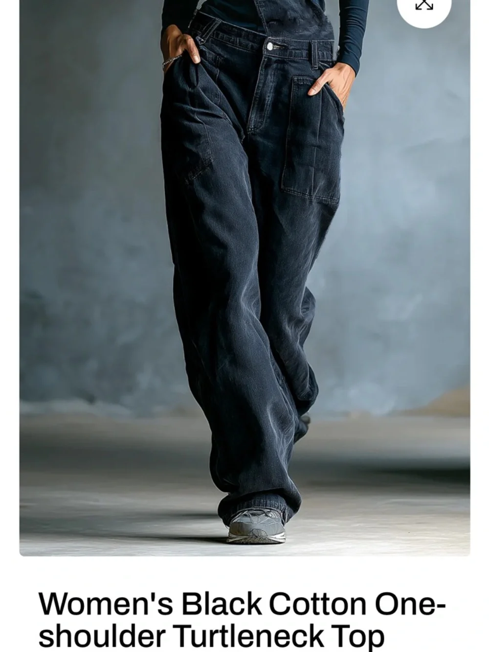 Modesees Asymmetric One-Shoulder BlueTurtleneck with  Blue One Shoulder Overalls - Picture 6 of 13